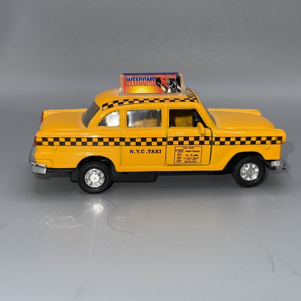 New York City Pull Back Die-Cast Checkered NYC Taxi Cab with Opening Doors Toy